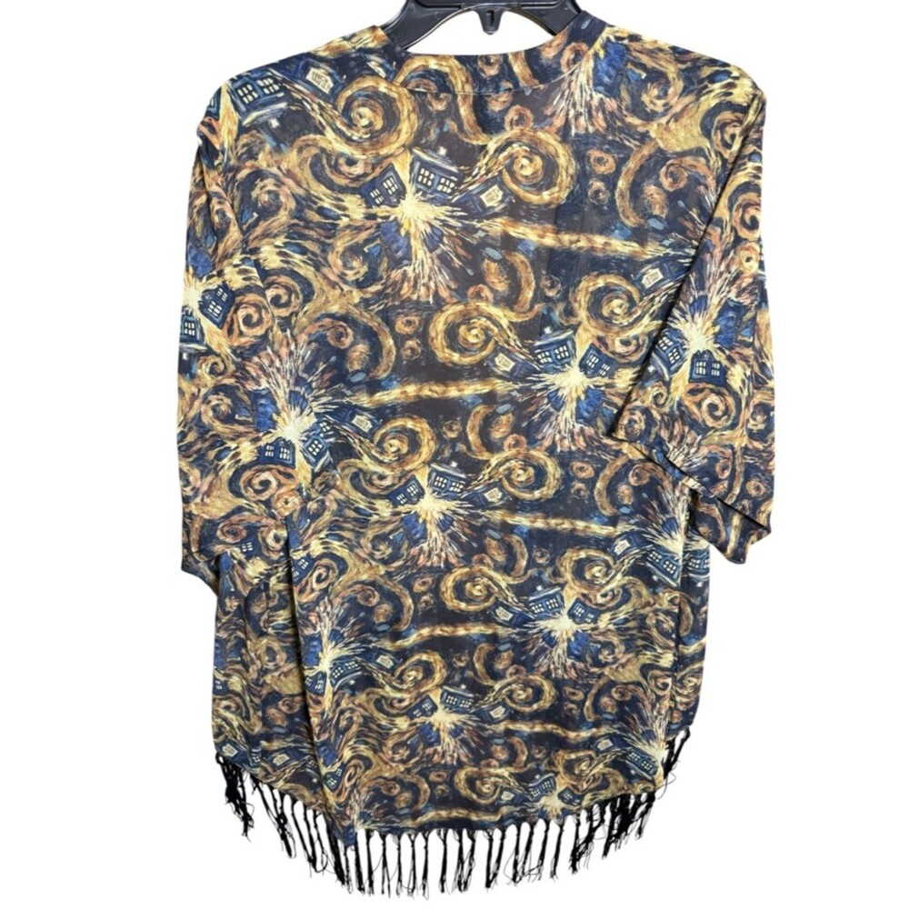 BBC Doctor Who Exploding Tardis Van Gogh Inspired Sheer Kimono w/ Fringe-Small - Picture 5 of 9